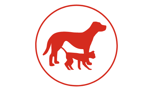 pictogramme de couleur rouge générique illustrant un chien et un chat en sous-poids